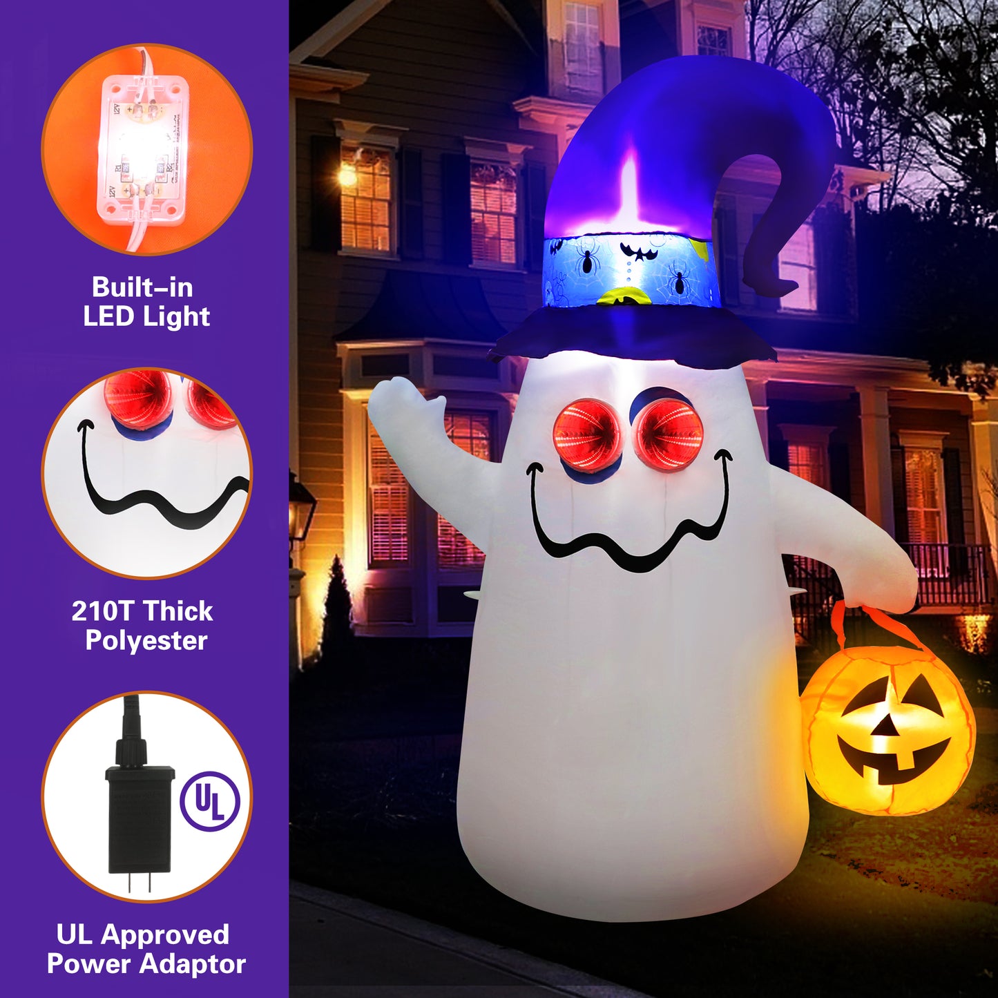 Firstness 5ft Tall Halloween Inflatable, Ghost Inflatable with LED Light Flashing for Halloween Outdoor Holiday Yard Decorations