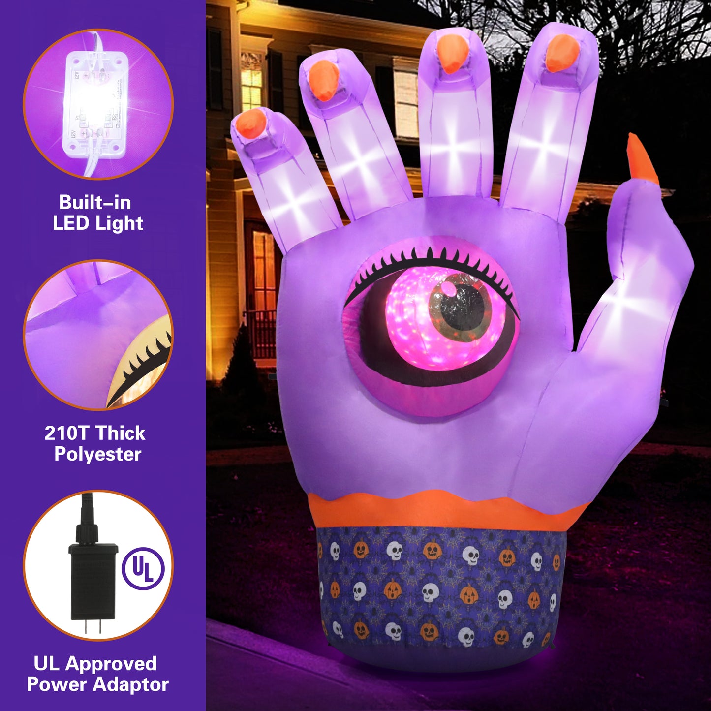 Firstness 7ft Tall Halloween Inflatable, Ghost Hand Inflatable with Eye Rotation LED Lights for Halloween Outdoor Holiday Yard Decorations