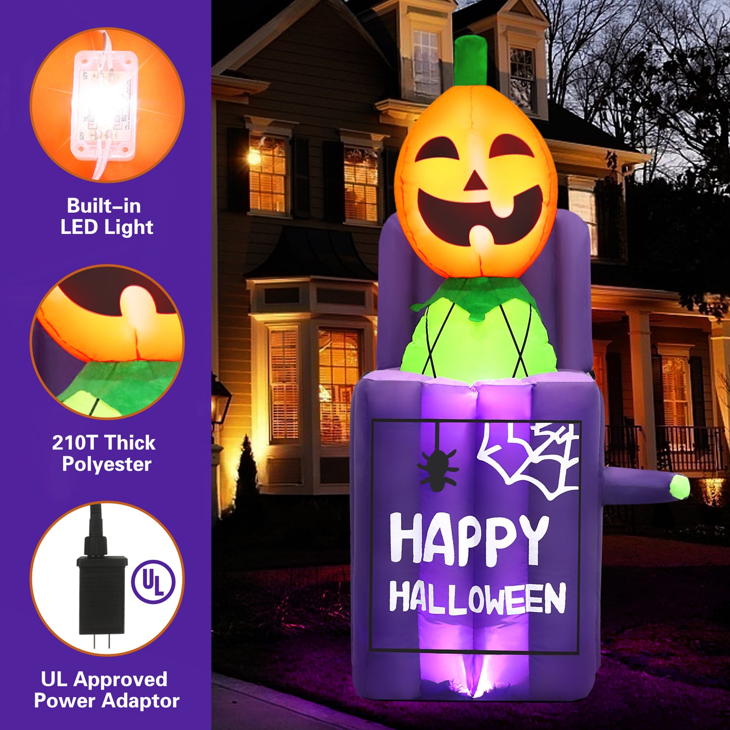 Firstness 6ft Tall Halloween Inflatable, Pumpkins Ghost Liftable Inflatable with LED Lights for Halloween Outdoor Holiday Yard Decorations