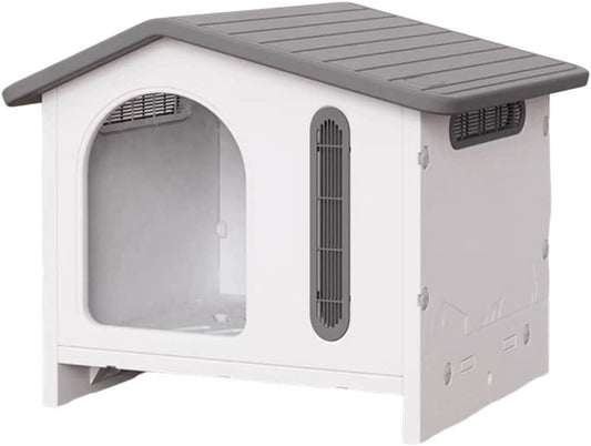 Firstness Large Plastic Dog House Indoor Outdoor Doghouse Dog Kennel Easy to Assemble Puppy Shelter w/Air Vents Elevated Floor Waterproof