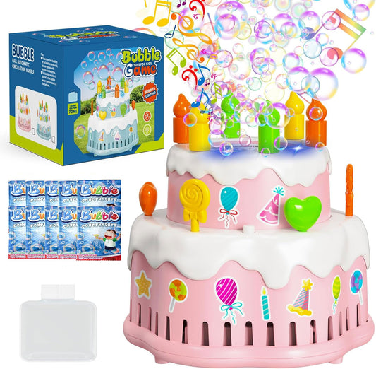 Tcovle Bubble Machine for Kids, Birthday Cake Automatic Bubble Blower Lights & MusicCake Bubble Maker Toys for Birthday Outdoor Wedding Gift for Boys Girls