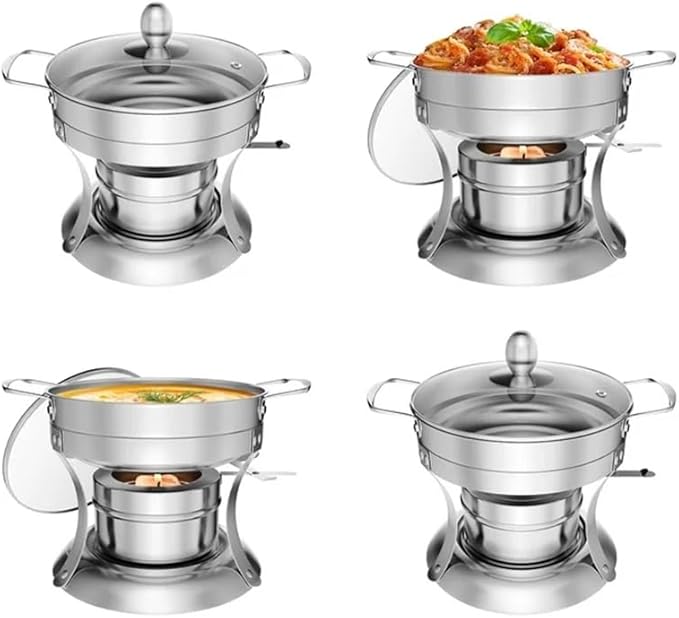 Firstness Chafing Dish Buffet Set 2 Pack,5 QT Round Chafing Dishes for Buffet with Glass Lid & Lid Holder, Stainless Steel Chafers and Buffet Warmers Sets for Parties,Wedding,Dinner