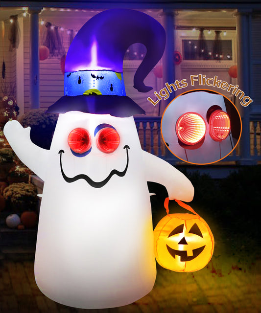 Firstness 5ft Tall Halloween Inflatable, Ghost Inflatable with LED Light Flashing for Halloween Outdoor Holiday Yard Decorations