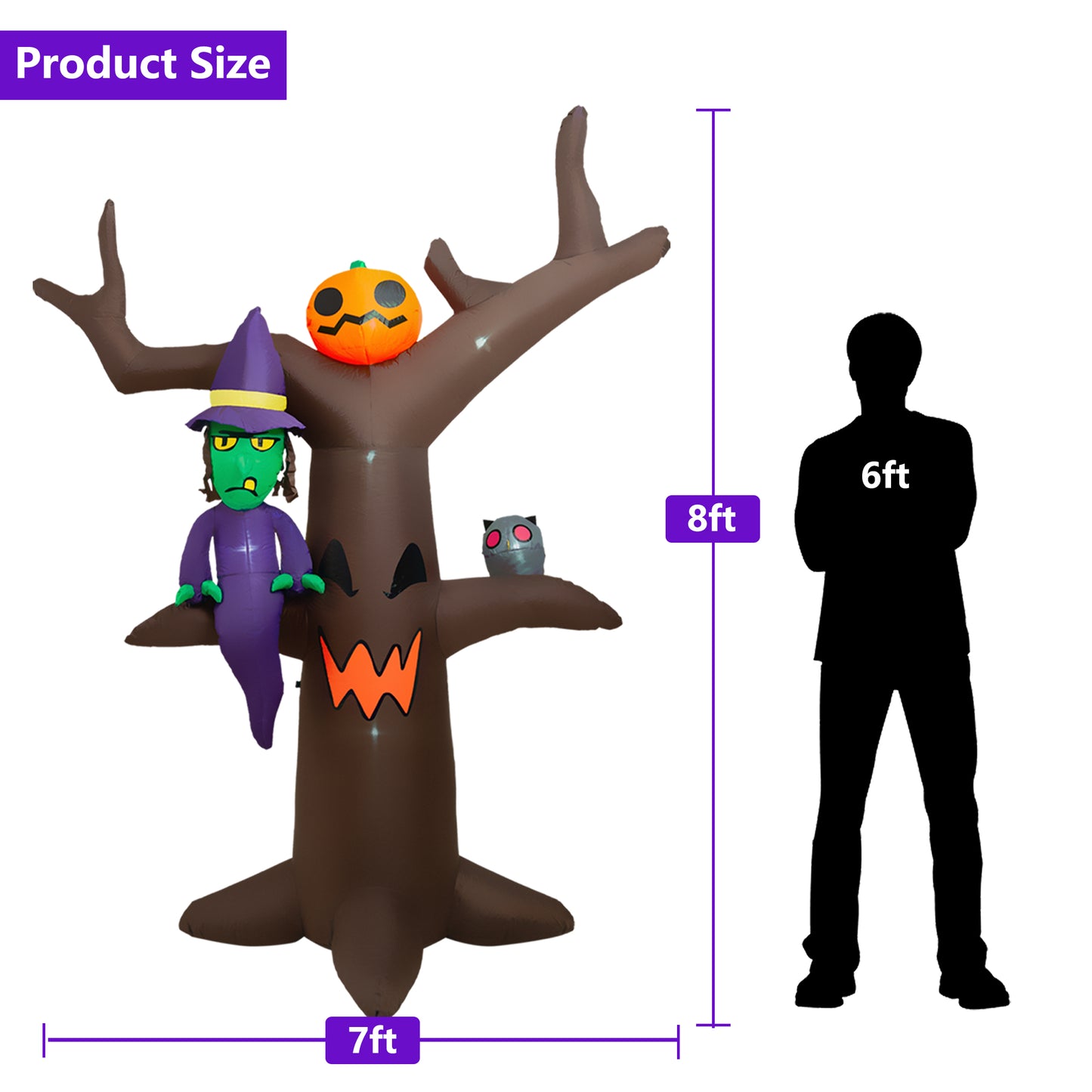 Firstness 8ft Halloween Inflatable,Witches, Ghosts and Trees Inflatable with LED Lights for Halloween Outdoor Holiday Yard Decorations