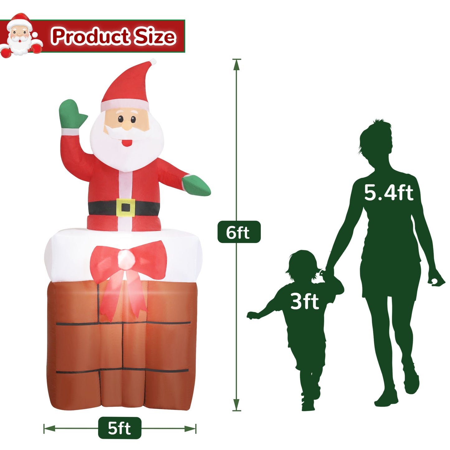 Firstness 6ft Christmas Santa Liftable Inflatable,Inflatable with LED Lights for Christmas Holiday Outdoor Yard Decorations