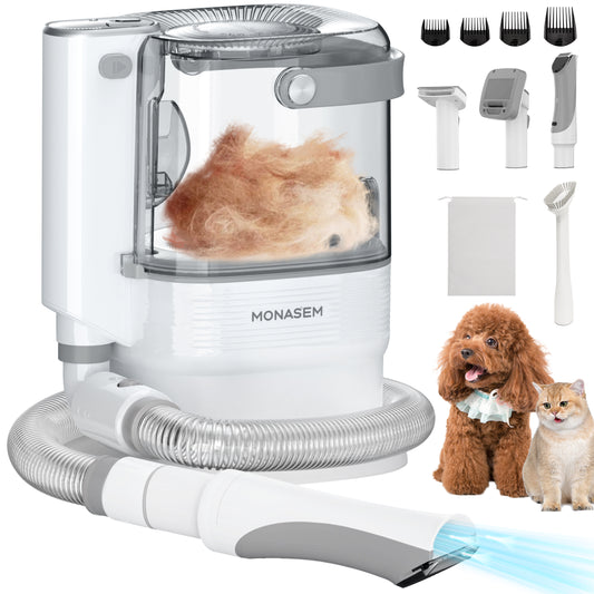 Monasem 6 in 1 Pet Grooming Kit & Vacuum for Dogs Cats, Low Noise & 3.2L Large Capacity & Strong Suction Pet Vacuum for Hair Removal