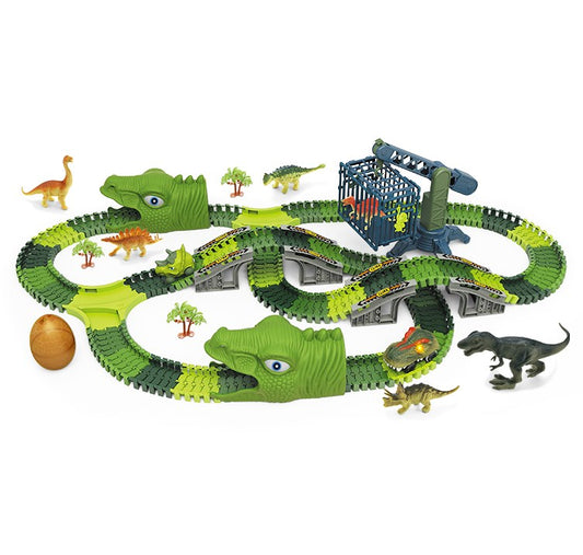 Tcovle 278 PCS Dinosaur Toys Race Car Track Set ,STEM Vehicle Playset for Boys Girls Aged 3+ Birthday Party Gifts